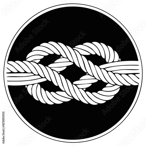 Nautical knot illustration white rope on black circle background graphic design art simple design knotwork symbol icon