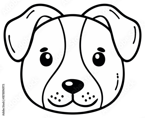 Cute Black and White Illustration of a Dog's Face with Simple Lines and Cartoon Style