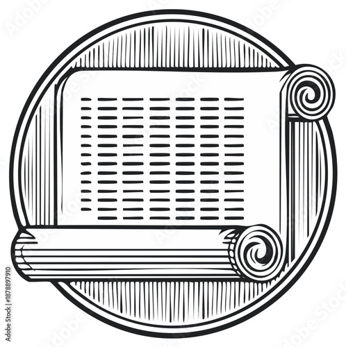 Ancient Scroll with Text and Decorative Border Illustration