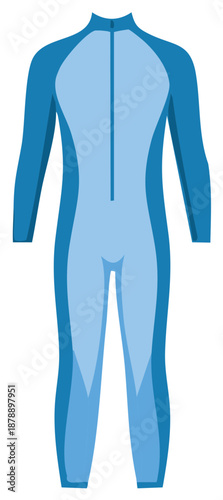 Blue wetsuit for surfing and diving flat vector illustration