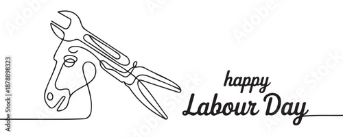 Happy Labour Day Horse Head with Pliers and Wrench Vector on a White Background