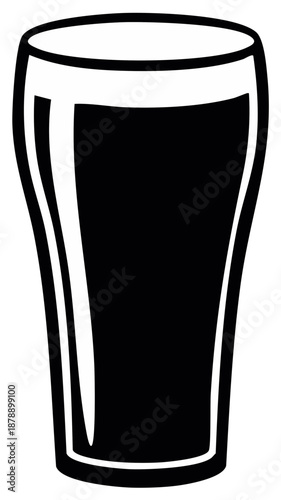 Black and white illustration of a pint glass with dark liquid