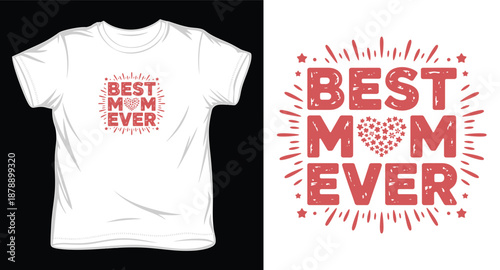 Best mom ever square layout vector design with floral heart and decorative ray elements for shirts