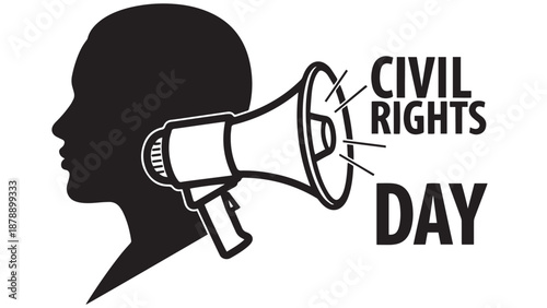 Profile Silhouette Behind A Megaphone Line Illustration For Civil Rights Messaging And Public Advocacy
