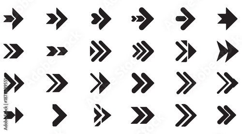 Right Arrow Icons Vector Set Black Direction Symbols Collection