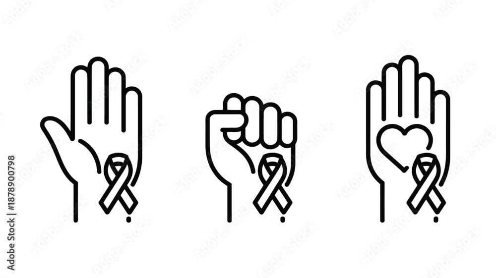 Obraz premium Hands showing support with ribbons Vector