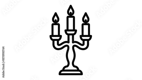 A simple black and white line drawing of a three candle candelabra