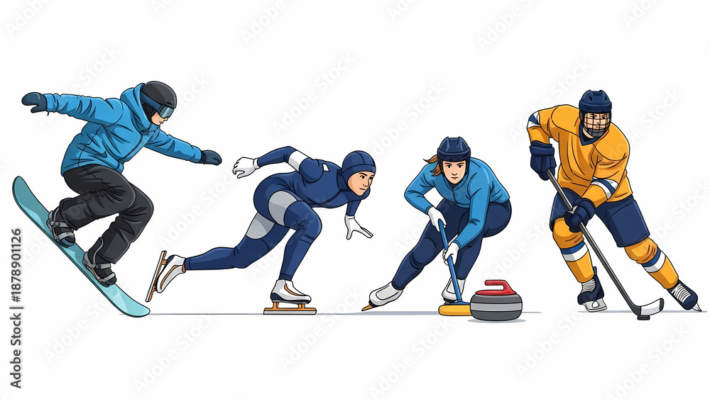 Obraz premium 冬のスポーツ選手が勢揃い