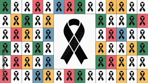 Colorful awareness ribbons with black ribbon center Vector