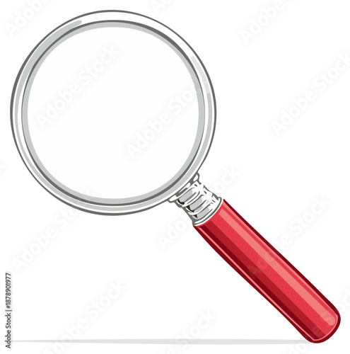 Classic magnifying glass with red handle vector for search and investigation