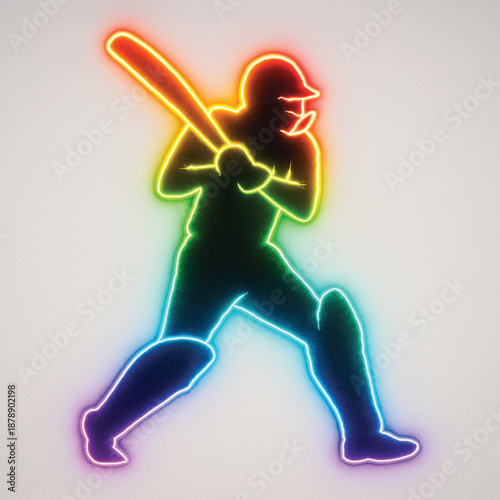 Colorful Neon Silhouette of Cricket Batsman in Dynamic Swing Pose