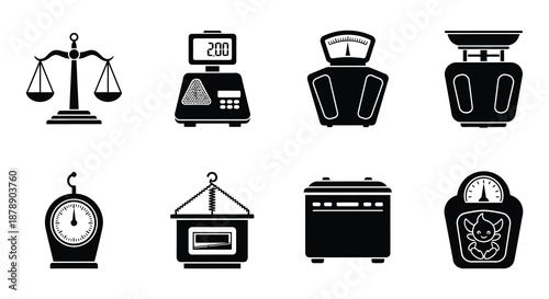 Variety of scale icons justice spring digital and other weighing devices