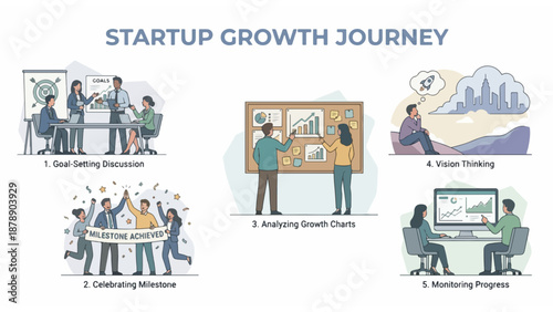 Startup Growth Journey Infographic with Business People Illustrations