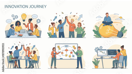 Innovation Journey Business Process Vector Illustration Set