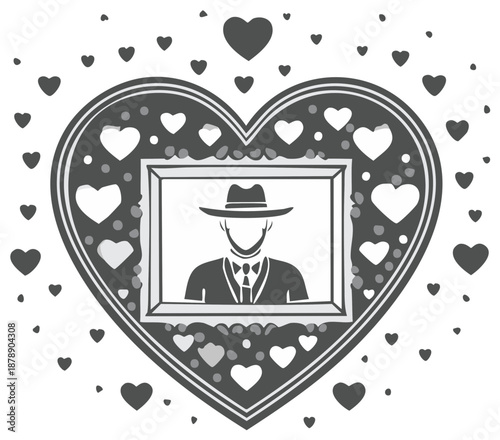 Elegant Heart Shaped Portrait Frame with Romantic Silhouette and Scattered Hearts