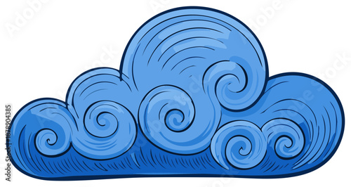 Cartoon Blue Cloud Icon Graphic Spirals Decorative Weather Element Airy Symbol Shape