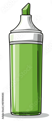 Cartoon illustration of a green highlighter pen marker. Vector art of a school or office supply.