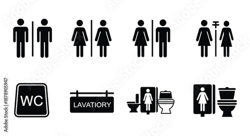 Collection of restroom signage pictograms men women accessible and facilities