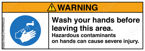Safety sign WARNING wash your...
