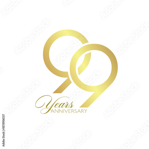 99th Anniversary Logo, Golden Color, Vector Template Design element for birthday, invitation, wedding, jubilee and greeting card illustration.
