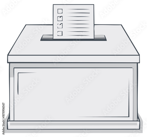 Voting Ballot Box with Checkmarks and Paper Document Symbolizing Election and Democracy