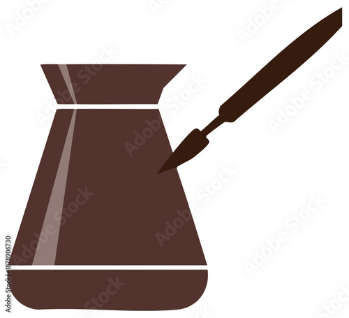 Brown Cezve with Turkish Coffee Measuring Spoon Illustration for Graphic Design