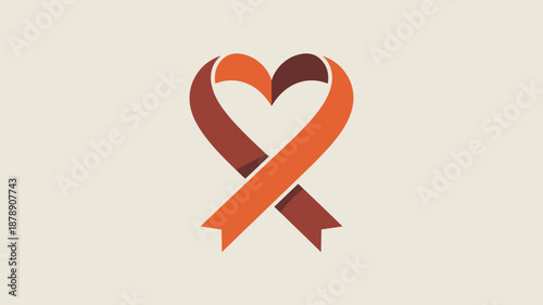 Orange ribbon heart symbol Vector