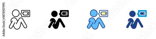Burnout Multiple Style Icon Design Vector - Exhausted person sitting with low posture, representing fatigue, stress, and emotional exhaustion