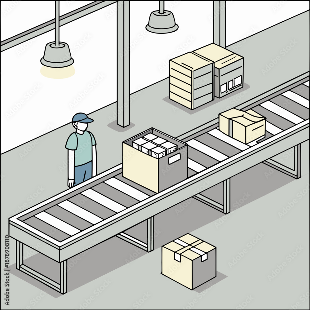 Fototapeta premium Warehouse worker at conveyor belt