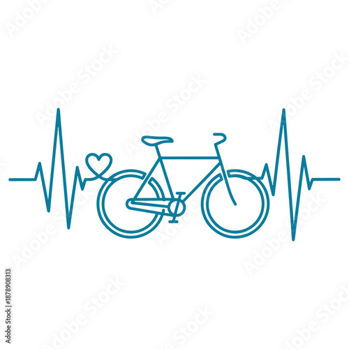 Blue bicycle heart symbol with heartbeat line love