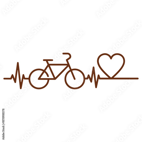 Brown bicycle with heart and heartbeat lines outline