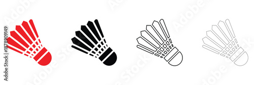 badminton shuttlecock icon vector, badminton feather vector, silhouette and line art