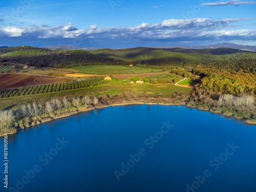 deep blue of the Accesa lake nearby Massa Marittima in Tuscany