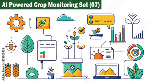 Ai powered crop monitoring set zero seven technology innovation agriculture vector illustration.
