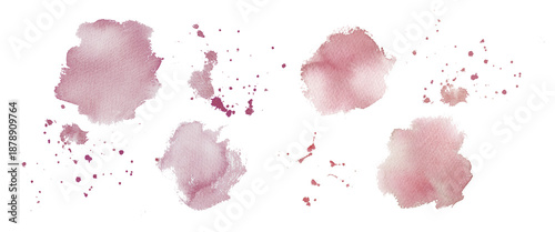 Cuadro en lienzo Watercolor pink red ink splashes and drops set on nuance background, abstract in