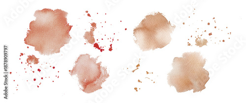 Cuadro en lienzo Watercolor terracotta ink splashes and drops set on nuance background, abstract