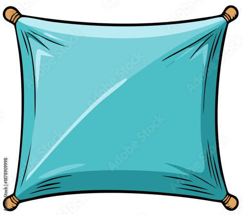 Teal Pillow Icon with Cartoon Style Design Isolated on White Backdrop