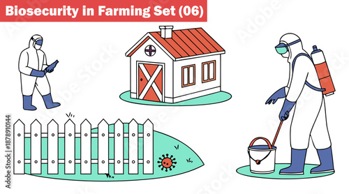 Biosecurity farming set person farm equipment icons Illustration vector illustration.