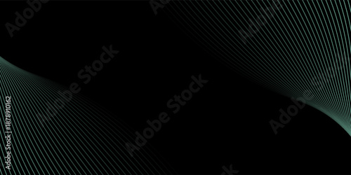Abstract background with waves for banner. Medium banner size. Vector background with lines. Element for design isolated on black. Black, green and blue. Ocean, night, card