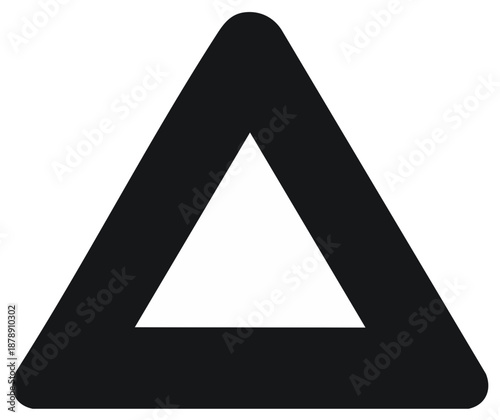 Bold abstract black triangle shape with rounded corners on a clean white background