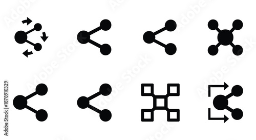 Collection of various black arrow and connection point icons on a white background