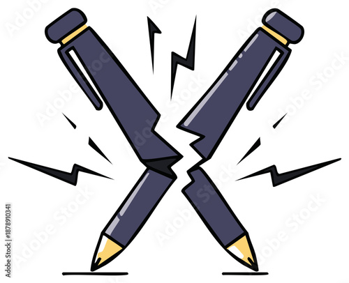 Broken Pens Symbolizing Dispute or Conflict in Writing and Ideas