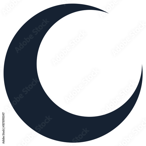 Dark crescent moon icon simple silhouette vector graphic illustration for night sky