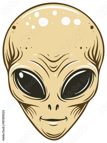Illustrated Alien Head with Large Eyes and Smooth Skin, Extraterrestrial Creature Isolated