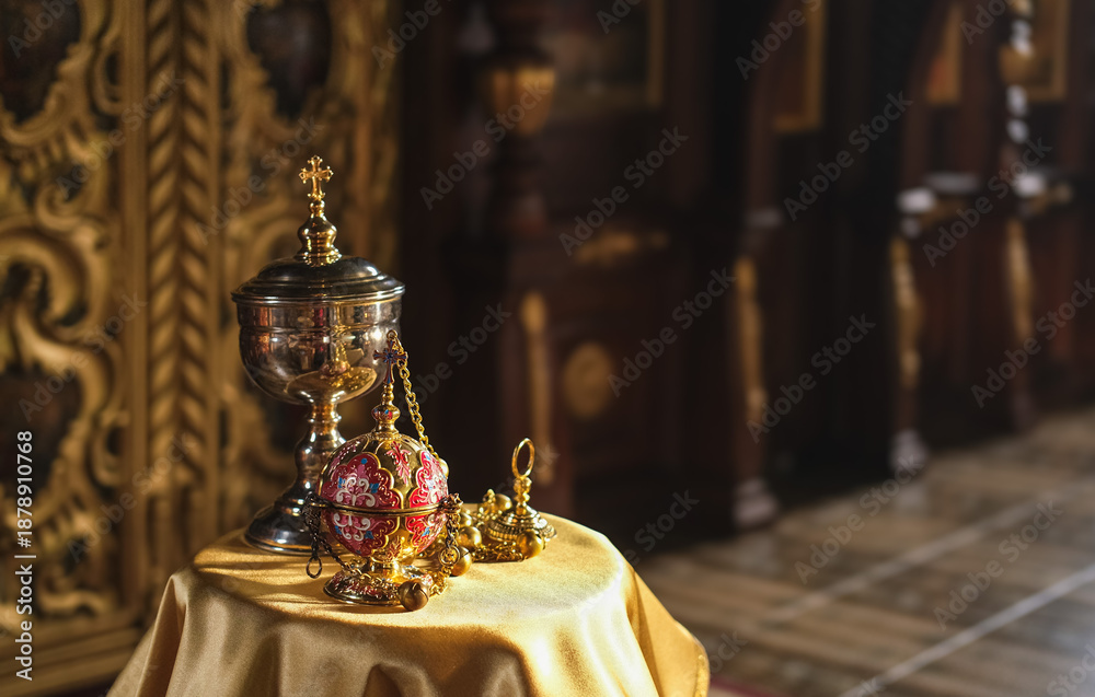 Fototapeta premium Christian Orthodox Church ceremonial censer close-up.