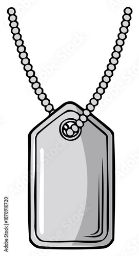Blank metal military dog tag pendant with chain representing identity and service in a clean illustration style