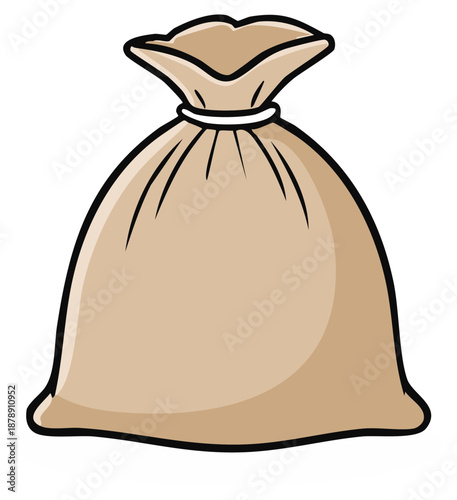 Cartoon brown sack tied with rope illustration with clean white background