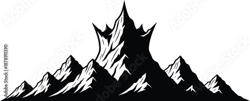 Sharp jagged mountain range silhouette graphic design element. Vector illustration