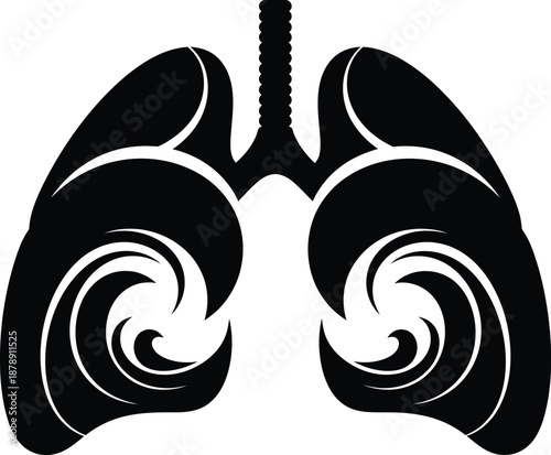 Tribal Style Human Lungs Icon with Swirl Breath Symbolism. Vector illustration