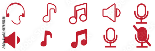 Speaker, mic and video camera icon set, Conference icon set, Mute and unmute symbols, Microphone, video, audio sound, mute, off concept